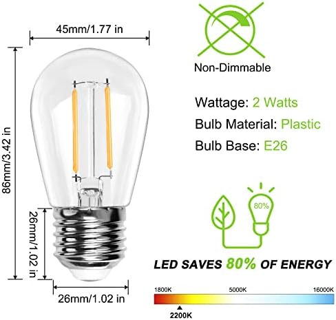 ROMANJOY S14 zamjenska LED sijalica, otporne na lomljenje žičane sijalice, 2200k toplo bijele, 2W ekvivalentno 20W, E26 Base Edison