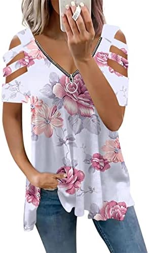 Ženske cvjetne tiskane košulje kratkih rukava zatvarač u V V izrez Bluze hladnog ramena TOP tunika bluza
