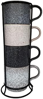 Essential Drinkware 14oz keramičke šolje za kafu koje se mogu slagati sa metalnim stalkom, razne boje-Set od 4 izdržljive šolje za
