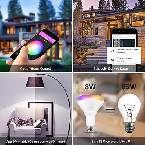LED sijalice za poplave, WiFi Smart BR30 E26 sijalica, RGBW svjetla za promjenu boje, radi sa Alexa & Google Assistant, udubljene
