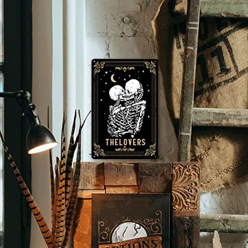 Ynjzk Gothic Domaći dekor Goth Valentines Dan Decor Tarot kartica TIN znak lubanje Zidni dekor Metalni znakovi crni gotički dekor