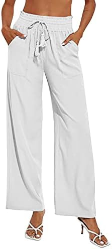 Miashui ženske dno casual pantalone ženske pamučne hlače visoke stručne širine navodne noge casual labave pantalone sa
