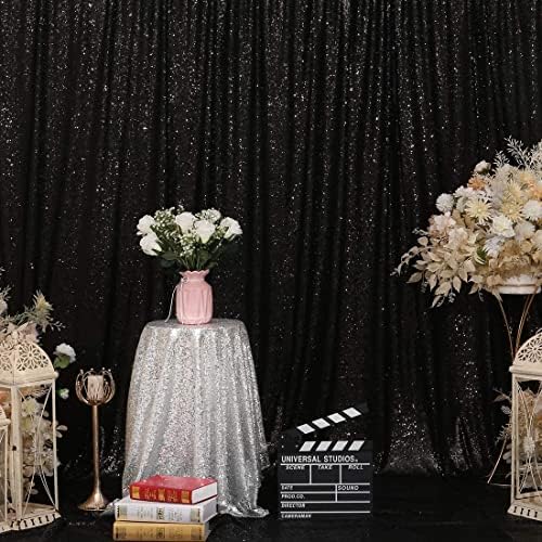 Juya Delight crna pozadina sa šljokicama, 4 kom 2ftx8ft svjetlucava zavjesa za pozadinu za zabavu,rođendan, Božićno vjenčanje
