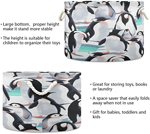 Kigai slatka Pingvin pamučna korpa sa užetom velika okrugla korpa za veš za bebe igračka deka kanta za odlaganje knjiga za spavaću sobu kupatilo rasadnik Kućni dekor