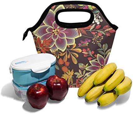 HEOEH šarena cvjetna voćna torba za ručak Cooler Tote Bag izolovana kutija za ručak sa patentnim zatvaračem torba za školski ured