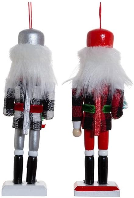 Kurt S. Adler 6 Set od 2 Gingham Holiday Red Black White Nutcracker drveni ornamenti za vojnike božićno drvo svečana dekoracija F2097