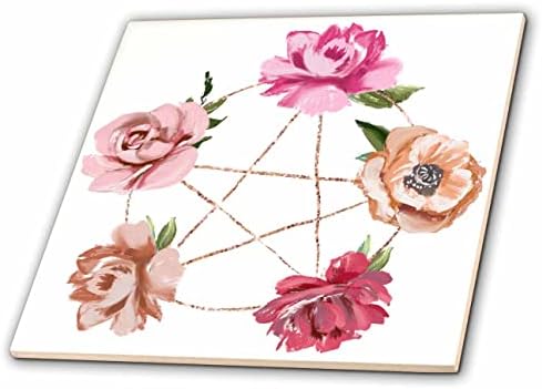 3drose Cassie Peters Witchy Decor-Pentagram and Flowers-Tiles