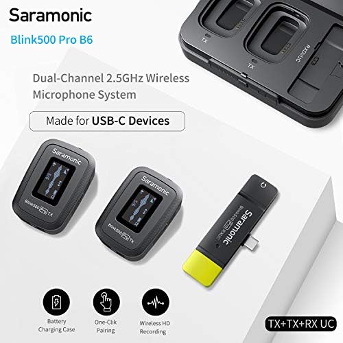 Saramonic USB-C bežični Lavalier mikrofonski sistem za uživo, Blink500 Pro B6 dvostruki mikrofon za Samsung Galaxy Hauwei Google Pixel