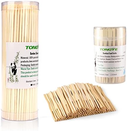 Tongye Banboo viljuške 3,5 inča 110 kom & amp; bambus ražnjići 4 inča 200 kom