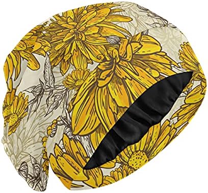 Kapa s lubanjem za spavanje Radni šešir BONNET ljestiti za žene Vintage Cvijeće cvjetno ostavlja žutu ruku nacrtanu spavanju kapu