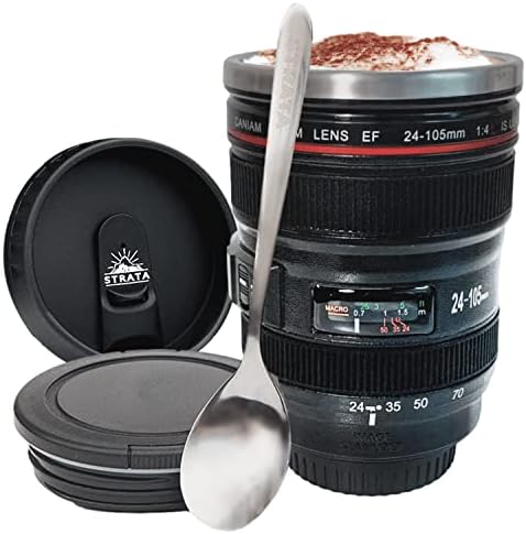 Strata CUPS čaša za kafu sa objektivom kamere -13.5 oz, SUPER BUNDLE! Termos od nerđajućeg čelika, zapečaćen & amp; uvlačivi poklopci!