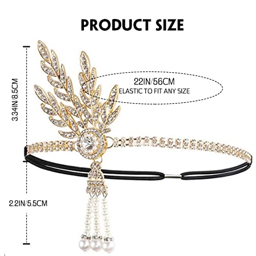 GORTIN 1920's Flapper traka za glavu list Rhiestones Gatsby Headpiece Pearl Tassel Bride Wedding Headdress Head Bands Bridal Flapper