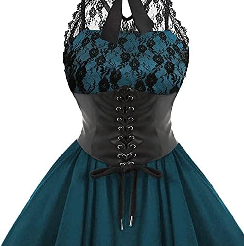 Gotička haljina za žene Halter Drawstring korzet Lace Patchwork šifon Vintage večernja haljina za zabavu do koljena