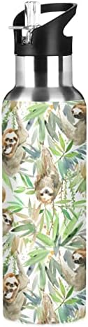 Oarencol Sloth Palm Palm boca s tropskim simpatičnim životinjskim zelenim listom od nehrđajućeg čelika vakuum izoliran sa slamkom