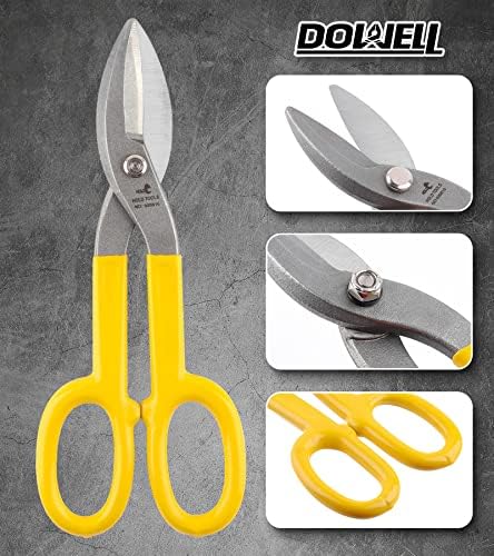 DOWELL 10 Limeni Snips metalni rezači sa ravnom oštricom, sa udobnom žutom gumenom ručkom za DIY majstora,krovove, mehaničare, vlasnike