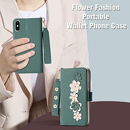 Homelax iPhone Xs novčanik slučaj za žene, iPhone X Flip slučaj sa držačem za kartice kaiš za ruke, cvijeće kožna futrola za telefon