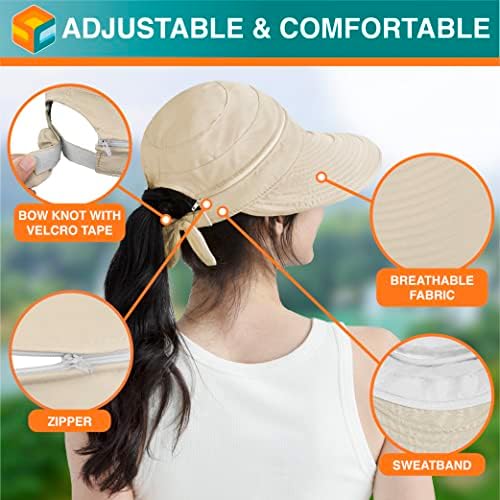 Sun Cube Women Sun Hat Upf 50+, Zip Off Sun Hat Visor, Ponytail Zaštita od sunca Hat Golf Beach Travel Paket