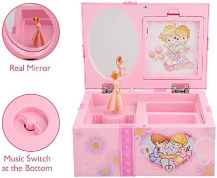FTVOGUE djeca muzička kutija igračka djevojke crtani Pink nakit ogledalo skladište plastična torbica sa Rotary ples princeza