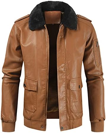 Dyguyth Faux kožne jakne Muškarci, bombarder motociklističke kapute sa zatvaračem Slim Sherpa obložena zimskom toplom odjećom sa džepom