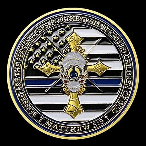 Tanka plava linija policijski suvenirni kovani molitveni kovani molitveni penilnik kovanica kovanica američkog zastava pozlaćenog