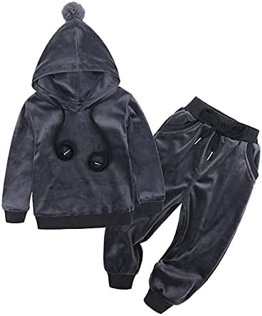 Janjean Kids Unisex 2pcs Solid Velvet Outfit Dukdlerov dukseri Duks s elastičnim strukom Sweatpants Atletska trenerka