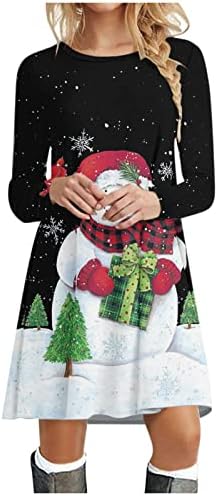 IQKA Ženske božićne haljine dugi rukav o vratu snježne pahulje Print Xmas košulja haljina jesen zimska povremena tunika za noge