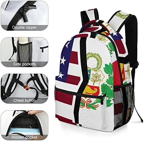 Američki i peruanski ruksak za zastavu Slatka torba za laptop casual dan za školsko putovanje kampovima