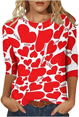 3/4 rukava za žene za žene, ženske casual vrhove modne srce tiskane majice za odmor Thirts Okrugli vrat pulover vrh