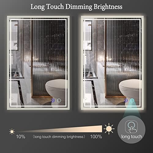 Zelieve 36x24 inčni zrcalo Ogledalo u kupaonici sa svjetlima, vodootporna LED LED kupaonica Ogledalo protiv magle, sigurnosno LED