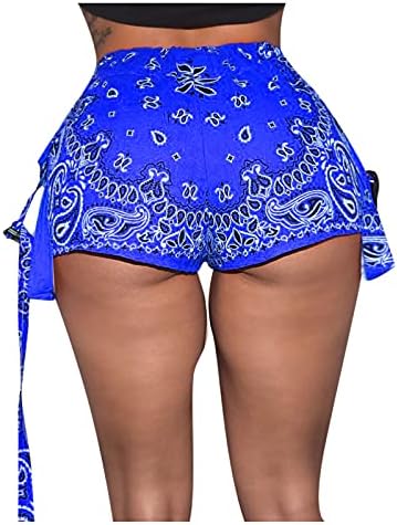 Pidžama za ženske kratke hlače plus veličine struka joga paisley udobne ispis hlače sportske kratke žene casual visoke hlače plave