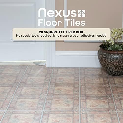 Nexus samo ljepilo 12-inčne vinilne podne pločice, 20 pločica - 12 x 12, španjolski ružinski uzorak - ogulite i stick, uradi sam podovi