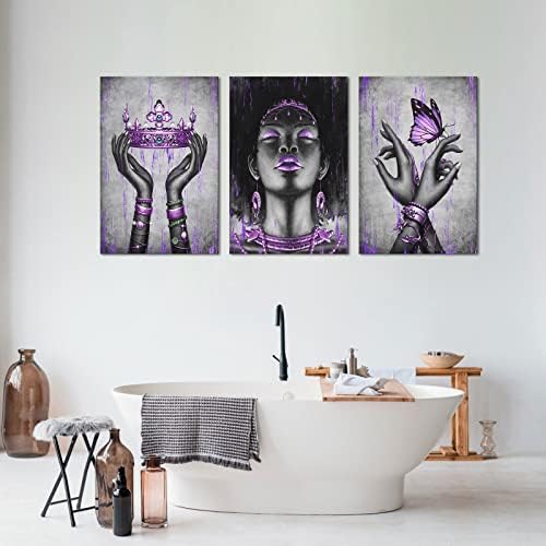 Kalormore Fashion African American Woman Painting Giclee Canvas Prints Elegant Black Girl with Purple Accessories Picture Poster Galerija