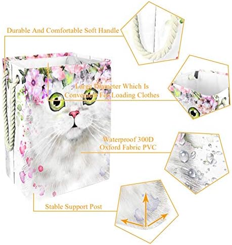 DJROW slatka akvarelna mačka sa cvjetnim vijencem Samostojeća korpa za veš Odjeća korpa velika korpa