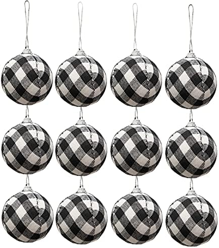 12kom Božić Ball Buffalo Plaid tkanina Božić Baubles Hanging Ornamenti Božić Balls Baubles dekorativno božićno drvo Hanging Ornamenti