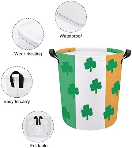 Djetelina na Irskoj zastavi korpa za pranje veša okrugle platnene platnene korpe sa ručkama vodootporna sklopiva kanta za pranje veša