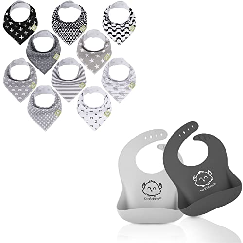 Keababies 10-pack Bandana Drool Bibs i 2-paket silikonski bibsi za bebe - organski pamuk Bandana Bibs za dječake, djevojke, baby bibs