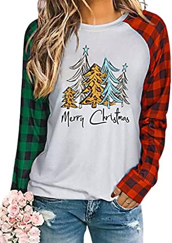 Ženska božićna dukserica Leopard Xmas Tree Ispis bluza Smiješna slova Grafički vrh Dugih rukava Majica Pulover Tee