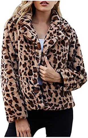 Ženski zimski leopardski printski kaput plus veličina podstavljena zgušnjava flis rever kaput modna topla dugih rukava kratka odjeća