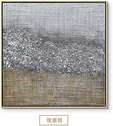 SHOUJIQQ ručno oslikana Umjetnost teksturirana uljana slika - apstraktna elegantna Srebrna kvadratna pozadina moderna velika veličina