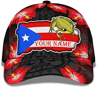 Muški ženski prilagođeni naziv Baseball Hat Graphic Frog Lover Ljubavnik Puerto Rico Cvjetni zastava Symbol kapa s podesivim snapback