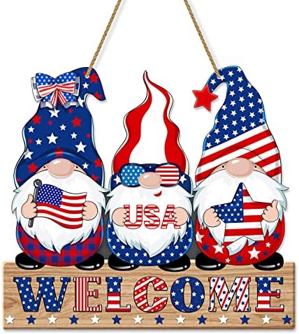 4. srpnja Dobrodošli ukrasi patriotski gnomi drveni znakovi zvijezde američke zastave Veliki viseći dekor za Dan nezavisnosti zabava