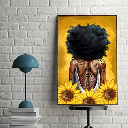 Crna kraljica zidna Umjetnost Afroamerička zidna Umjetnost Crna kraljica suncokretov Poster i grafike Afro djevojka portret zidna