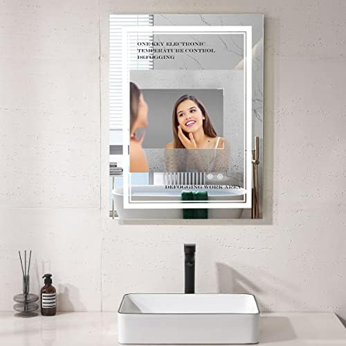 Vokim LED ogledalo u kupaonici 36 x 28 s prednjim i pozadinskim osvjetljenjem, tipkom za dodir, neprekidna zidna ogledala sa anti-malom,