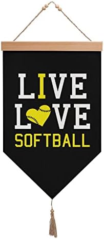 Nudquio Live Love Softball pamučna posteljina viseća Zastava zidni znak Slika Slika za uređenje trijema za kućni ured