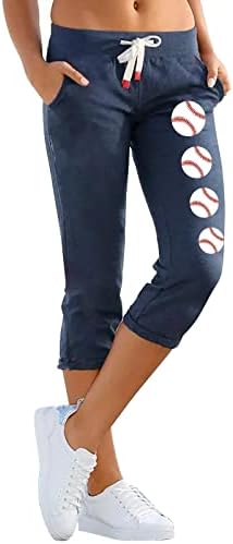 Joga Capris hlače za žene Tummy Control bejzbol Print Capris gamaše rastezljive udobne meke četkane fitnes pantalone