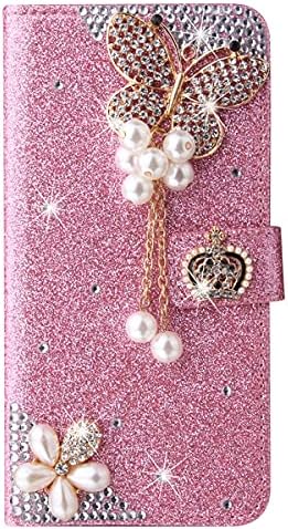Xyx novčanik slučaj za iPhone 13 6.1 Inch, Bling Glitter Crown Butterfly Diamond Flip kartica Slot Luxury Girl ženski telefon poklopac