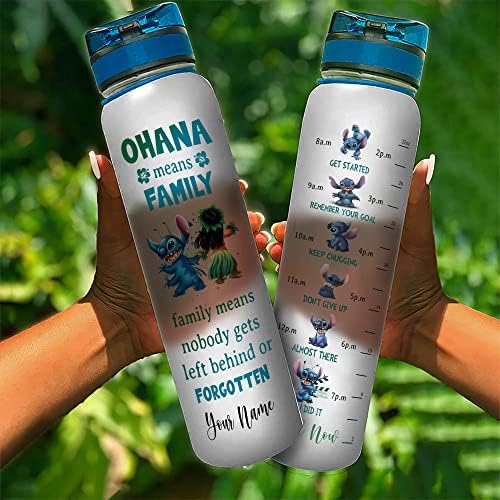 Prilagođena boca vode za vodu 32 oz, Ohana znači obiteljska obiteljska 2 boca s vremenskim markerom, bocom za vodu, boca za ubode