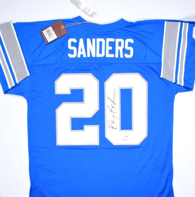Barry Sanders Autographing Blue NFL Legacy Mitchell i Ness Jersey- Beckett w hologram crni