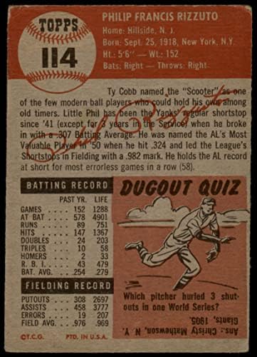 1953. TOPPS 114 Phil Rizzuto New York Yankees Fair Yankees
