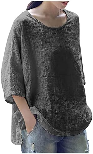Plus veličine za žene casual 3/4 majice s rukavima Comfy okrugli vrat Bluzes Ljetne čvrste modne labave majice